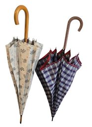 2 Vintage Umbrellas - Tartan Plaid & Chinese Dragon Print