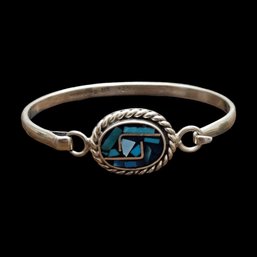 Vintage Taxco Mexican Sterling Silver Turquoise Inlay Bracelet