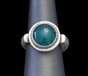 Vintage Sterling Silver Green Onyx Cabochon Ring, Size 8