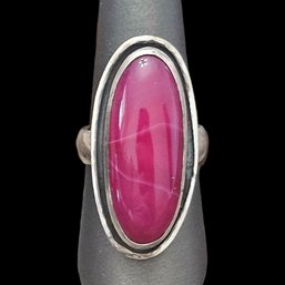 Vintage Sterling Silver Magenta Ruby Cabochon Oval Ring, Size 8.5