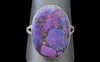 Vintage Sterling Silver Purple Turquoise Mohave Cabochon Ring, Size 11