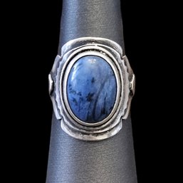 Vintage Sterling Silver Blue Kyanite Cabochon Ring, Size 7.5