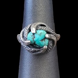 Vintage Sterling Silver Artisan Southwestern Turquoise Ring, Size 7