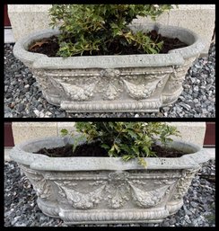 Pair Of French Style Rectangular Planters With Floral Swag Relief