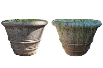 Pair Of Round Cast Cement Planters