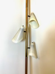 Mid Century Floor To Ceiling Adjustable Tension Metal Pole Lamp With 3 Adjustable Cone Shades - Over 9'