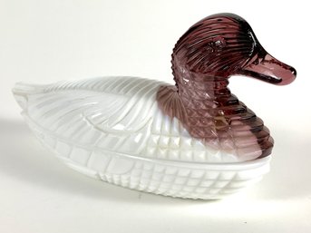 Vintage Purple Slag Cut Glass Covered Duck Dish 10'