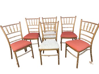Vintage Mid-century Modern MCM Faux Bamboo Metal Set Of Six Dining Chairs.