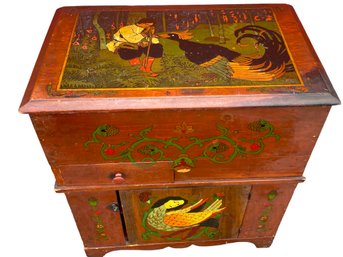 Fantastic, One Of A Kind Antique Dry Sink Cabinet Illustrated After Or By Ivan Bilibin ( Russian 1876-1942).