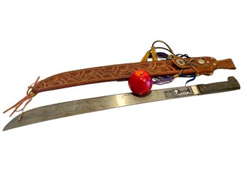 Vintage  Collins & Co , 29' Long Machete With Sheath , Made In Guatemala.