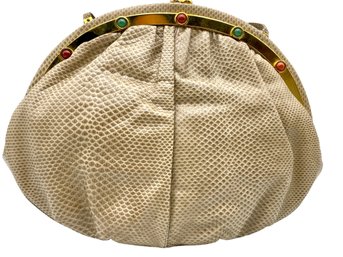 Vintage Judith Lieber Tan Snakeskin Cabochons Shoulder Bag With Coin's Purse.