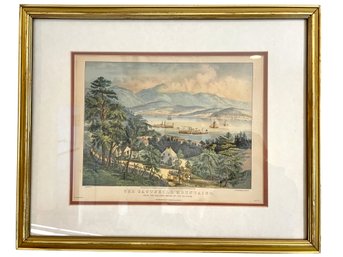 Antique Gilt Framed Print Of The Catskill Mountains, NY .