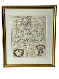 Antique Richard Blome 1673 Framed Map Of Huntington Shire .