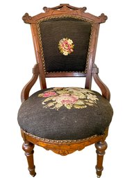 Antique Victorian Needlepoint Side Chair.