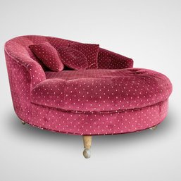 Burgundy Upholsted Tufted Barrel Lounge Chair