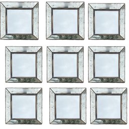 A Set Of 9 Square Metal Antiqued Mirrors - Mexico