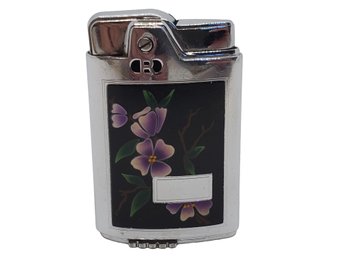 Vintage 1956 Ronson Capri Cigarette Lighter Black With Purple Violets