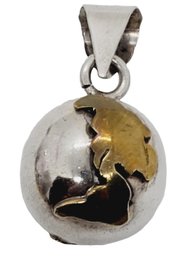 Vintage Sterling Silver & Brass Mexico Globe Chime/bell Pendant (Bag C)