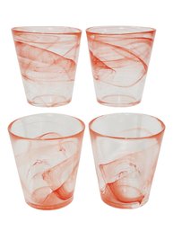 Four Bormioli Rocco Capri Red Swirl Handblown Glass Tumblers