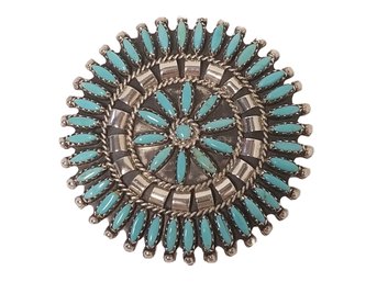 Vintage Nathanial & Rosemary NEZ Zuni Needle Point Turquoise & Sterling Silver Brooch Pendant Pin