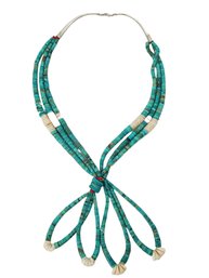 Stunning Vintage Santo Domingo Turquoise & Sterling Silver Jacla 3-Strand Necklace