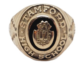 Vintage 1947 Stamford High School LMCO 10K Yellow Gold Class Ring Size 9 - Stamford CT (Bag B)