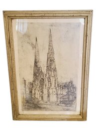 Antique Eugene M. Frandzen Etching St. Patrick's Cathedral In New York City Framed Print