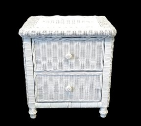 Vintage White Two Draw Wicker Nightstand
