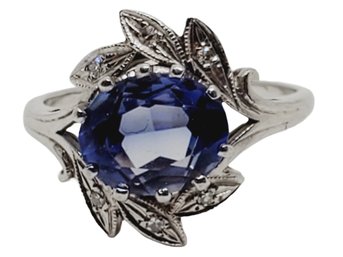 Lovely Vintage 14K White Gold & Blue Sapphire Ladies Cocktail Ring - Size 10.5 (Bag B)