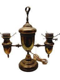 Rare Antique Brass Revere Oil Kerosene Double Arm Parlor Desk Table Lamp - No Shades & Converted To Electric