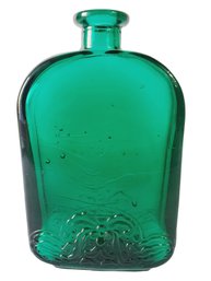 Vintage Vidrios De Levante Hand Blown Green Recycled Glass Flask Bottle Filigree