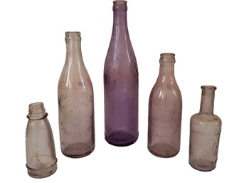 Antique Lavender & Purple Embossed Decorative Glass Bottles-golden Tree Syrup, Larkin Soap & More (lot G)