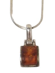 Vintage Baltic Amber & Sterling Silver Pendant Necklace