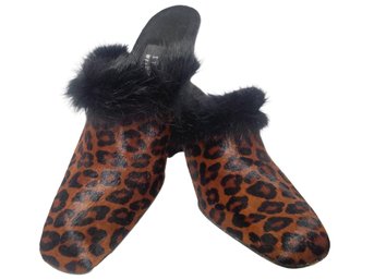 Ladies Stuart Weitzman Calf Hair & Fur Leopard Black & Brown Slip On Heels