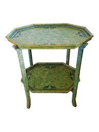 Vintage Wood Hand Painted Two-tier Folding Tray Table Decorated With Geese-removable Trays