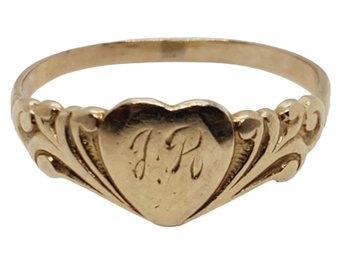 Dainty Vintage 14K Heart Shaped Size 6 Monogrammed Signet Ring (bag B)