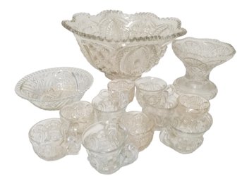 Vintage Punch Bowl, Punch Cups Glasses & Small  Bowls & Base