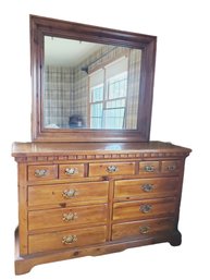 Vintage MCM Link Taylor Colonial Pine Long Dresser With Mirror