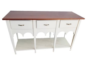 Buffet Server Console Table  - White Painted Wood With Stained Top