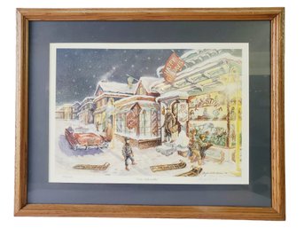 1993 Framed Pencil Signed & Numbered 421 Of 850 Angela Trotta Thomas - City Sidewalks Holiday Scene With COA