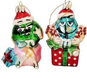 Pair Of Kurt Adler Handblown Glass M&M Ornaments - No Box  (lot P)