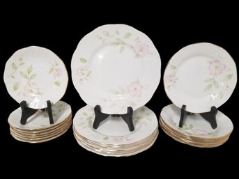 Vintage Queens Fine Bone China 'Melissa' Pattern Luncheon Plates, Dessert Plates, Teacups & Saucers