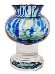 Sea Of Sweden BJORN RAMEL Art Glass Vase / Candle Holder - Clear, Green & Cobalt Blue