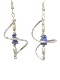 Sterling Silver Swoop Spiral Earrings With Blue Stones