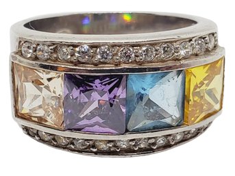 Vintage Retro Sterling Silver 925 Multi Gemstone Ladies Size 8.5 Ring (Bag B)