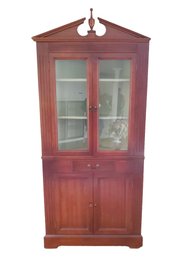 Antique Genuine Mahogany Wood Corner Cupboard Cabinet