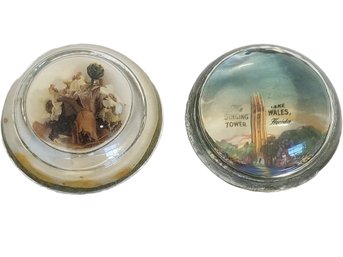 Vintage Dome Glass The Singing Tower Lake Wales Florida Souvenir & Dried Flowers Paperweights