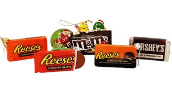 Cute Set Of  Hershey's, Reese's Peanut Butter Cups *  M&M Candy Christmas Tree Ornaments (lot Q)