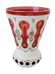 Vintage Bohemian Czech White Case Cut To Cranberry Glass Flower Vase