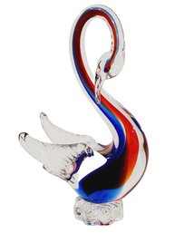 Genuine 1950s Murano Red & Blue Sommerso Venetian Art Glass Swan Figurine